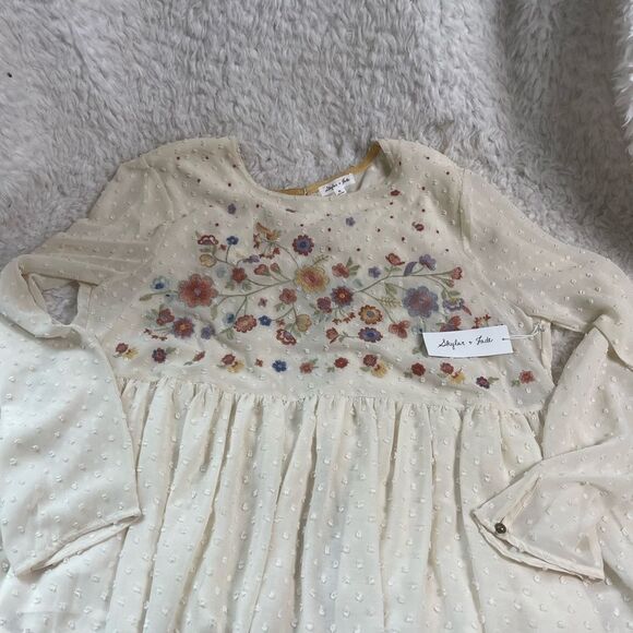 NWT Skylar& Jade tie back dotted Swiss Blouse beige front embroidery accent SZXL - Picture 6 of 13